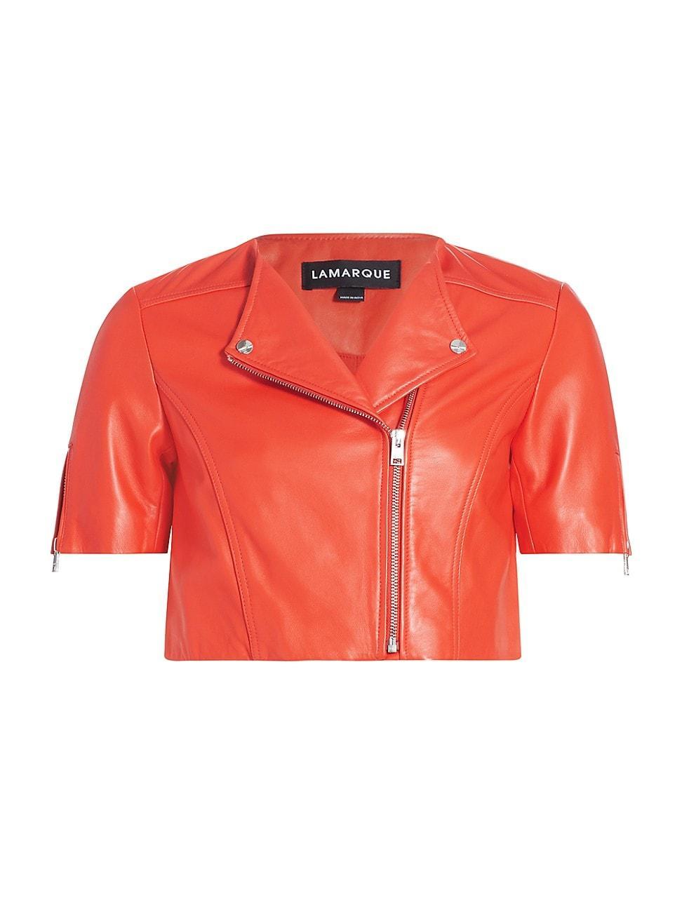 Womens Kirsi Leather Crop Biker Jacket Product Image