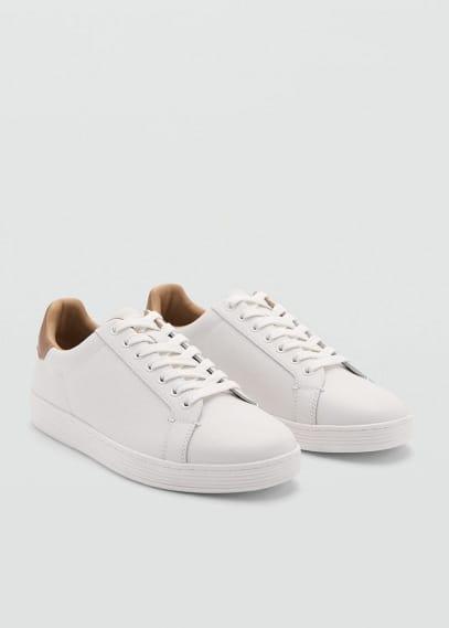 MANGO MAN - Contrasting panel leather sneakers whiteMen Product Image