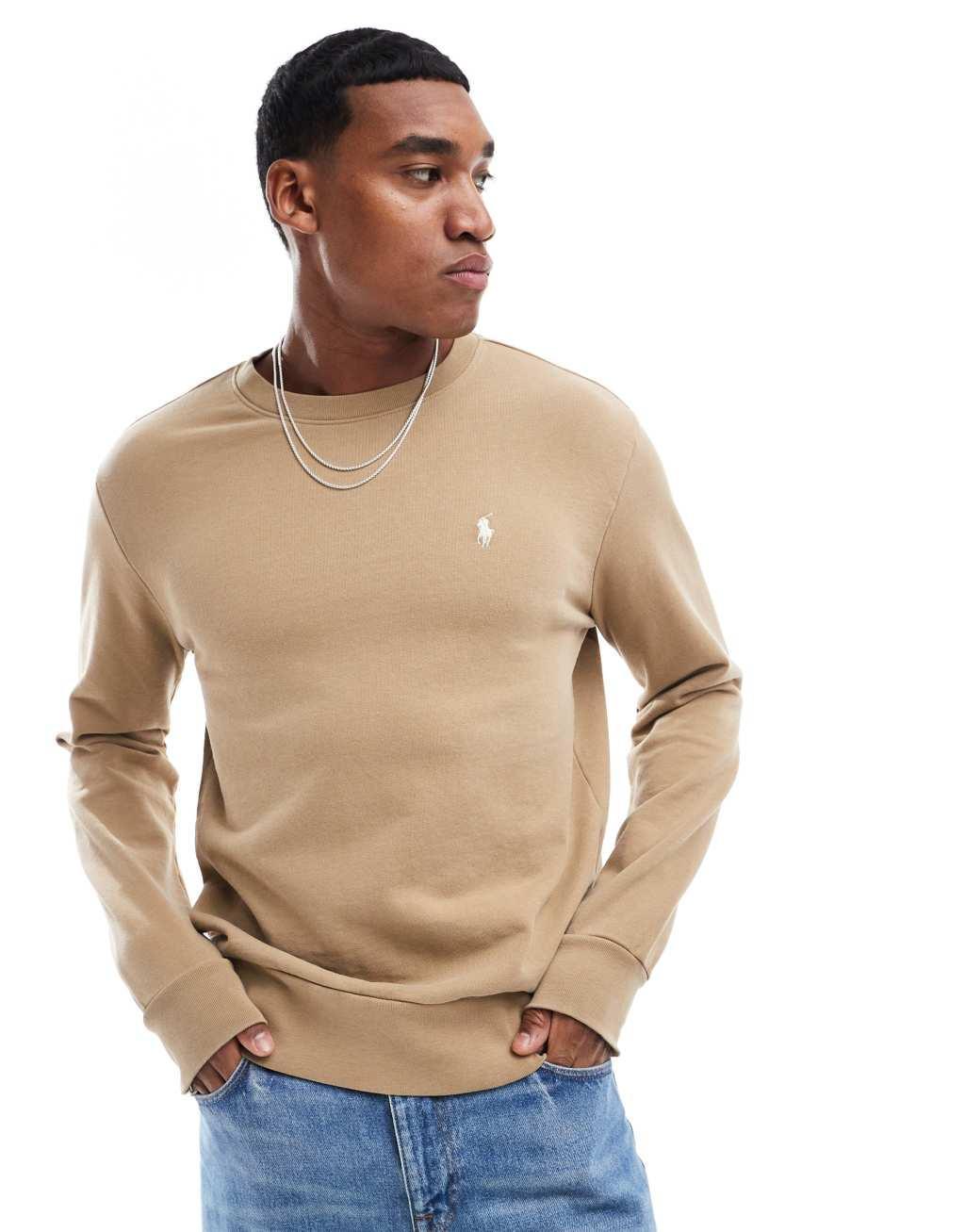 Polo Ralph Lauren icon logo loopback terry sweatshirt in khaki tan Product Image