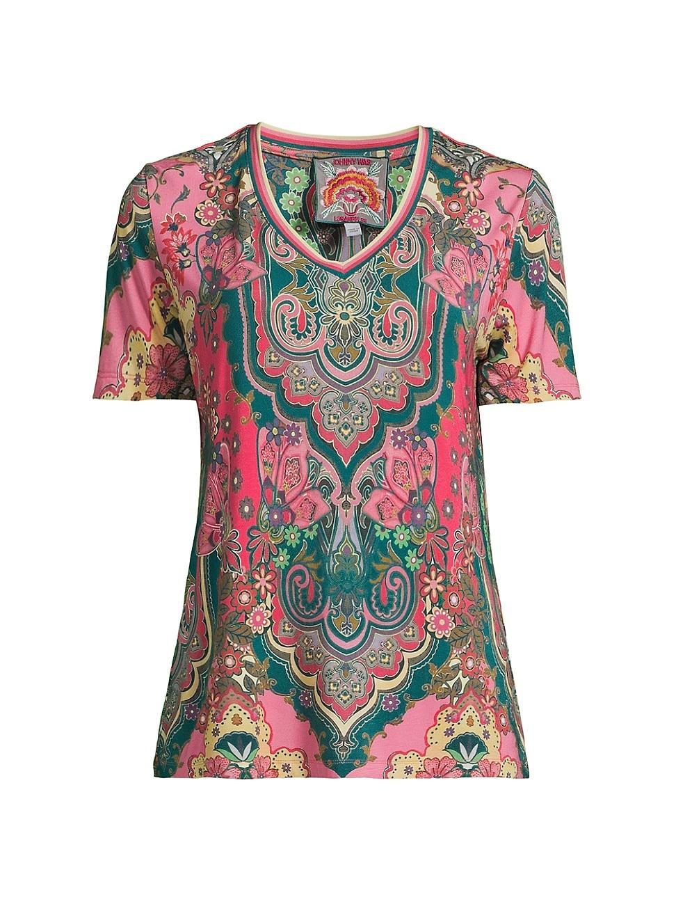 Johnny Was The Janie Favorite Short Sleeve V-Neck Tee (Paisley Melody) Women's Clothing Product Image