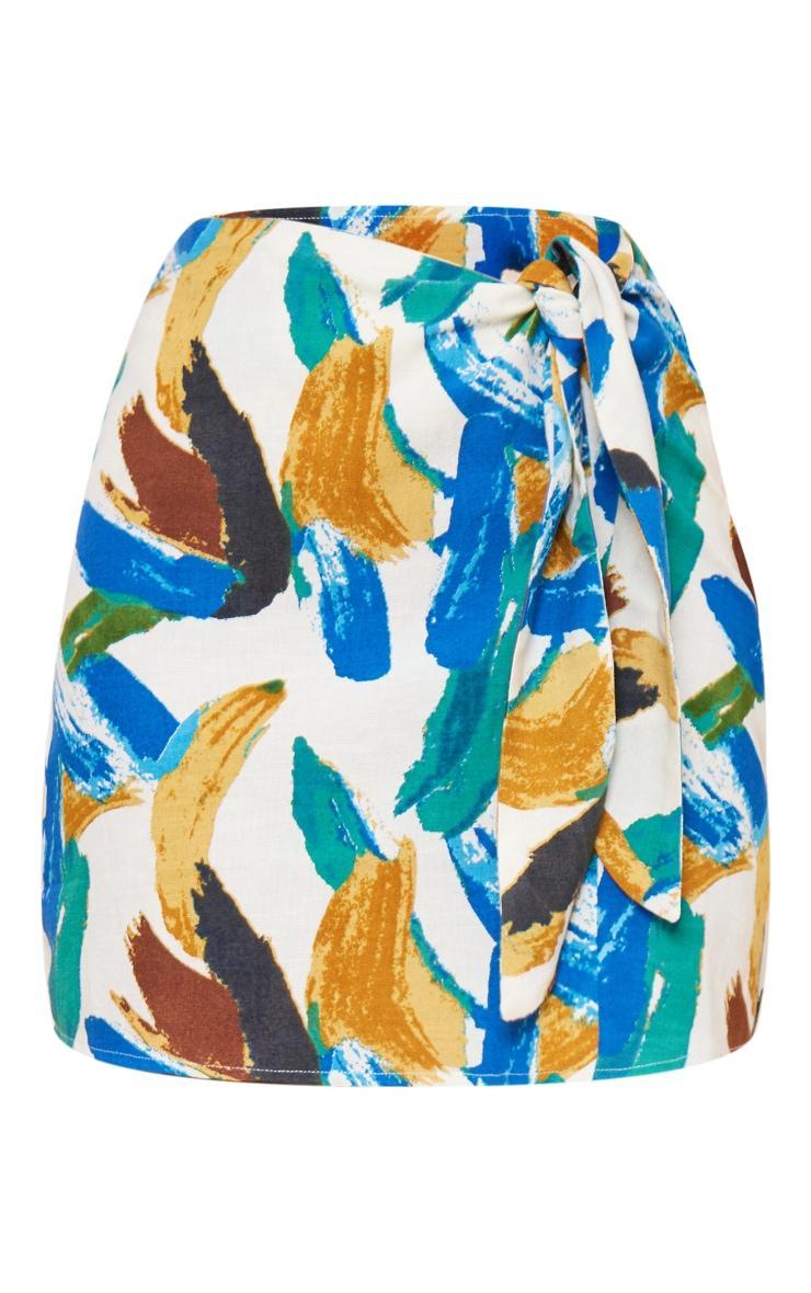 Multi Abstract Print Linen Look Knot Front Mini Skirt Product Image