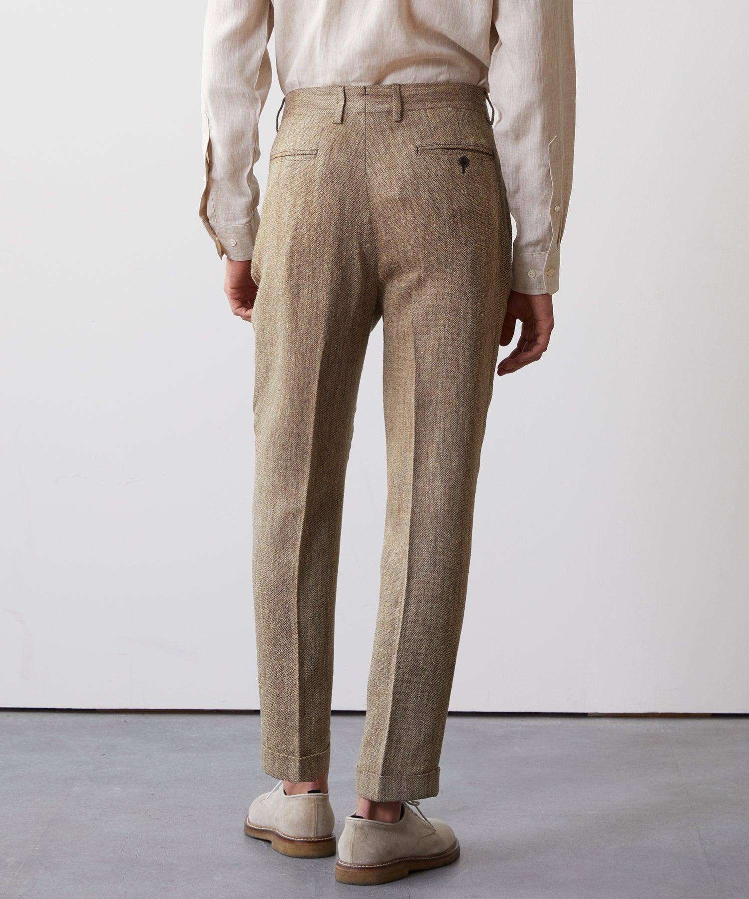 Italian Linen Silk Madison Trouser in Light Brown Product Image