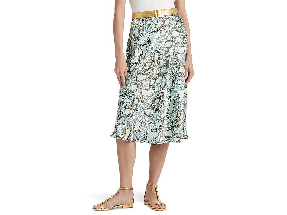 LAUREN Ralph Lauren Snakeskin Print Satin Charmeuse A-Line Skirt (Turquoise Multi) Women's Skirt Product Image