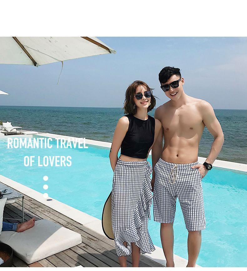 Couple Matching Crop Tankini Top / Cover Up Skirt / Swim Shorts / Set (Various Designs) Product Image