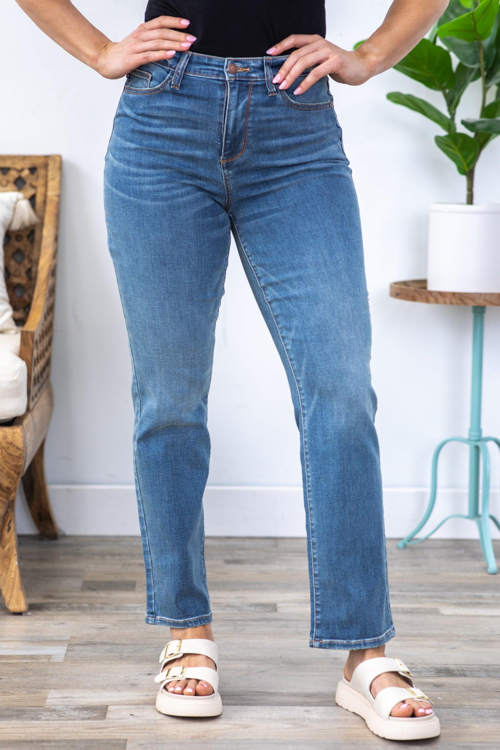 Judy Blue Work It Med Wash Straight Leg Jeans Product Image