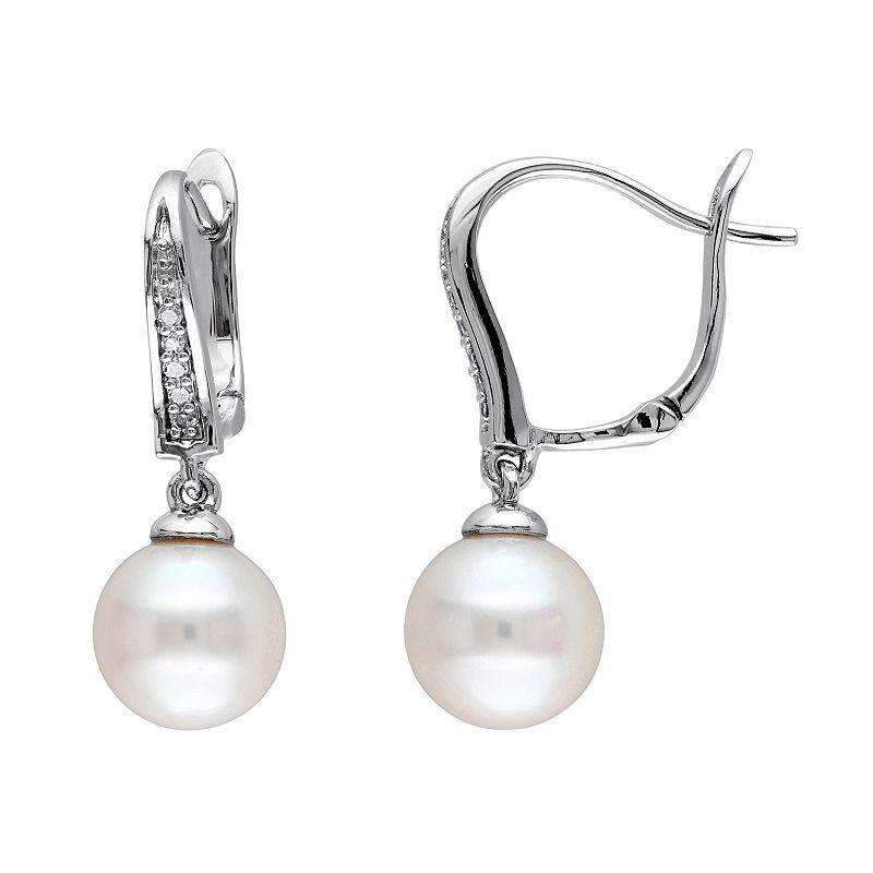 Stella Grace Freshwater Cultured Pearl & Diamond Accent Sterling Silver Drop Earrings, Womens, White Product Image