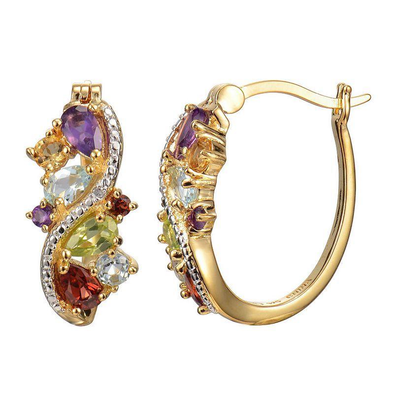 18k Gold Over Sterling Silver Silver Multi Gemstone with Diamond Accent Hoop Earrings, Womens, Multicolor Product Image