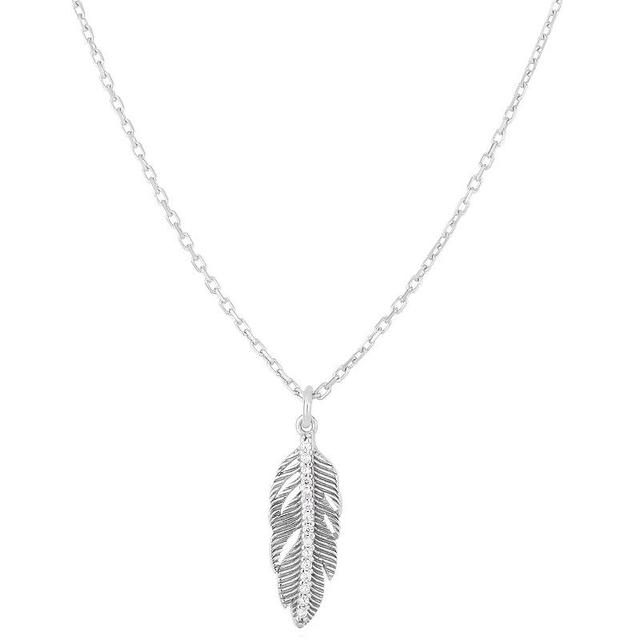 Sunkissed Sterling Cubic Zirconia Feather Pendant Necklace, Womens Silver Tone Product Image