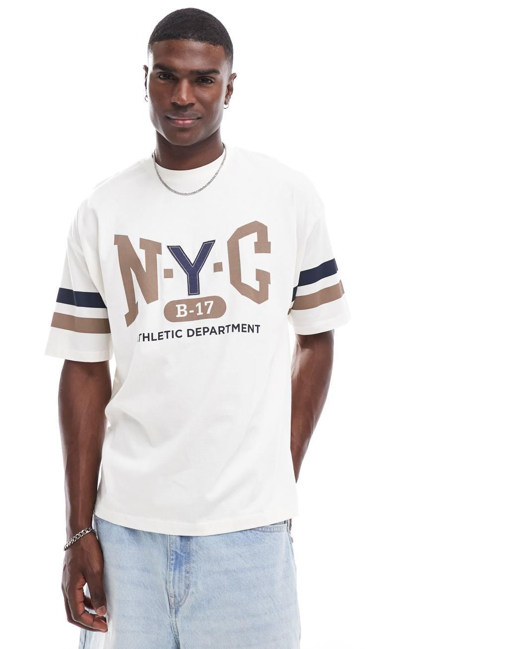 ASOS DESIGN oversized t-shirt in off white with front city print Product Image