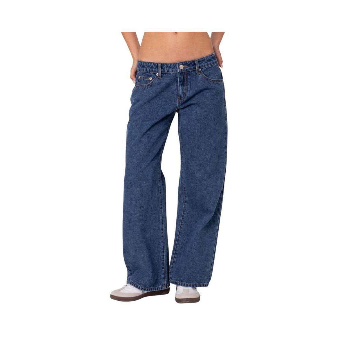 Edikted Womens Raelynn Washed Low Rise Jeans Product Image