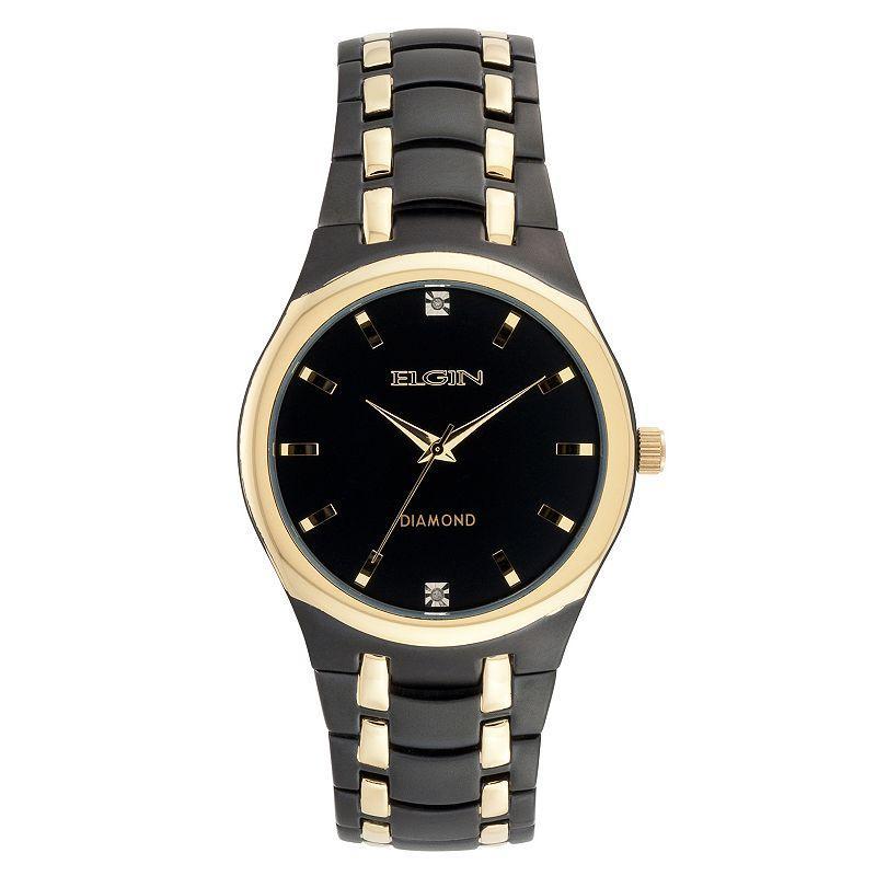 Elgin Mens Black and Gold-Tone Diamond Accent Watch - FG8021KL Product Image