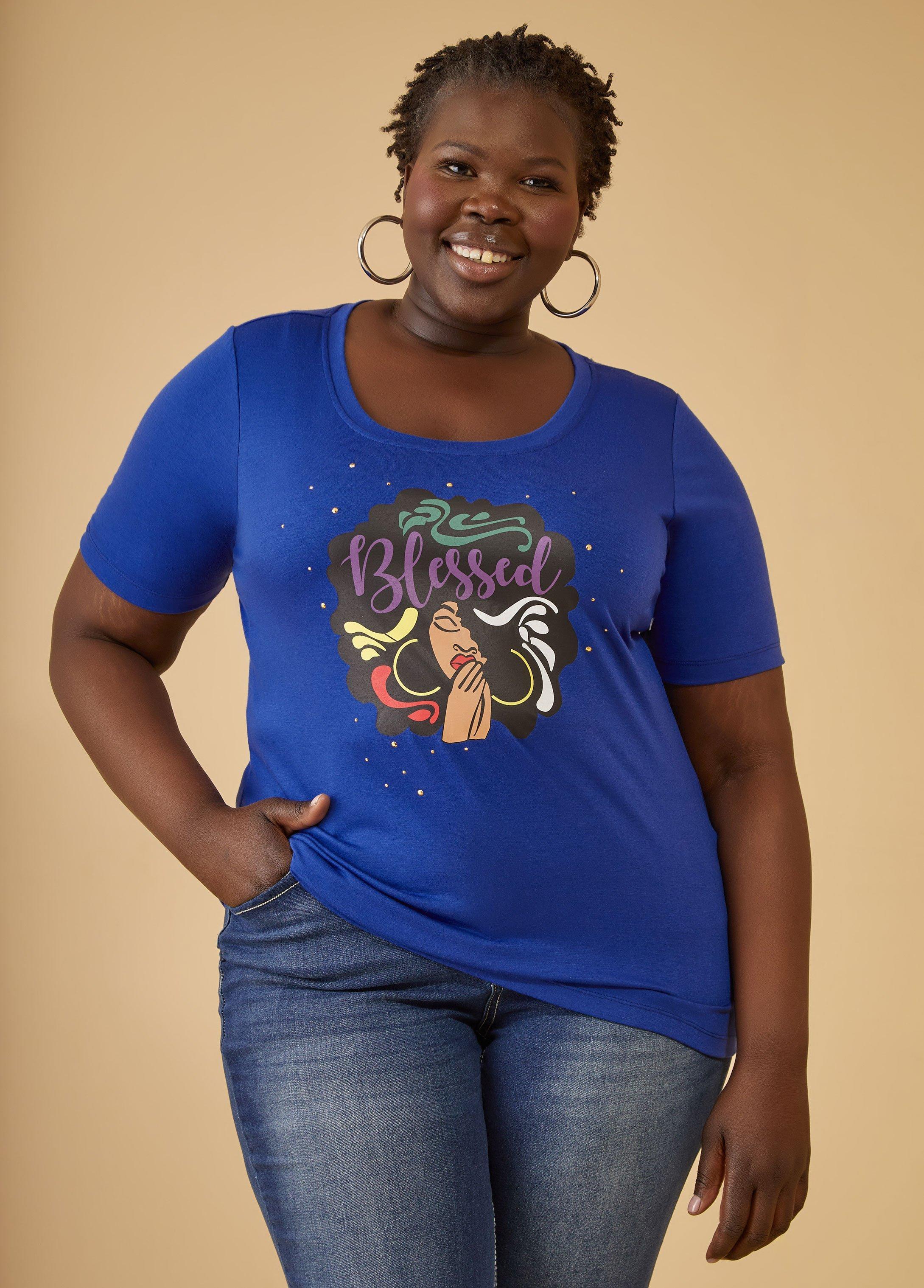 Plus Size Blessed Embellished Graphic Tee Ashley Stewart Product Image