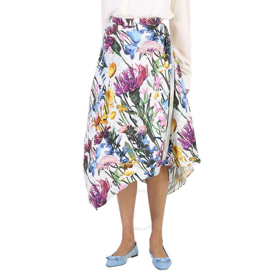 Ladies Asymmetric Floral Print Midi Skirt Product Image