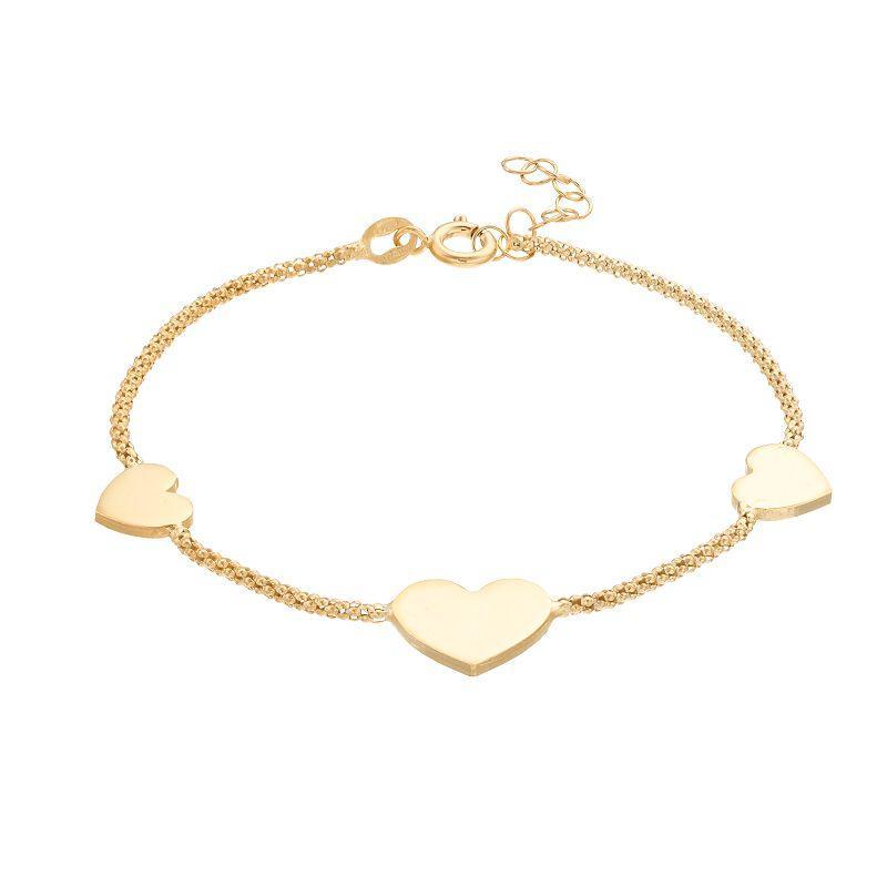 Gold Tone Sterling Silver Heart Station Bracelet, Womens Product Image