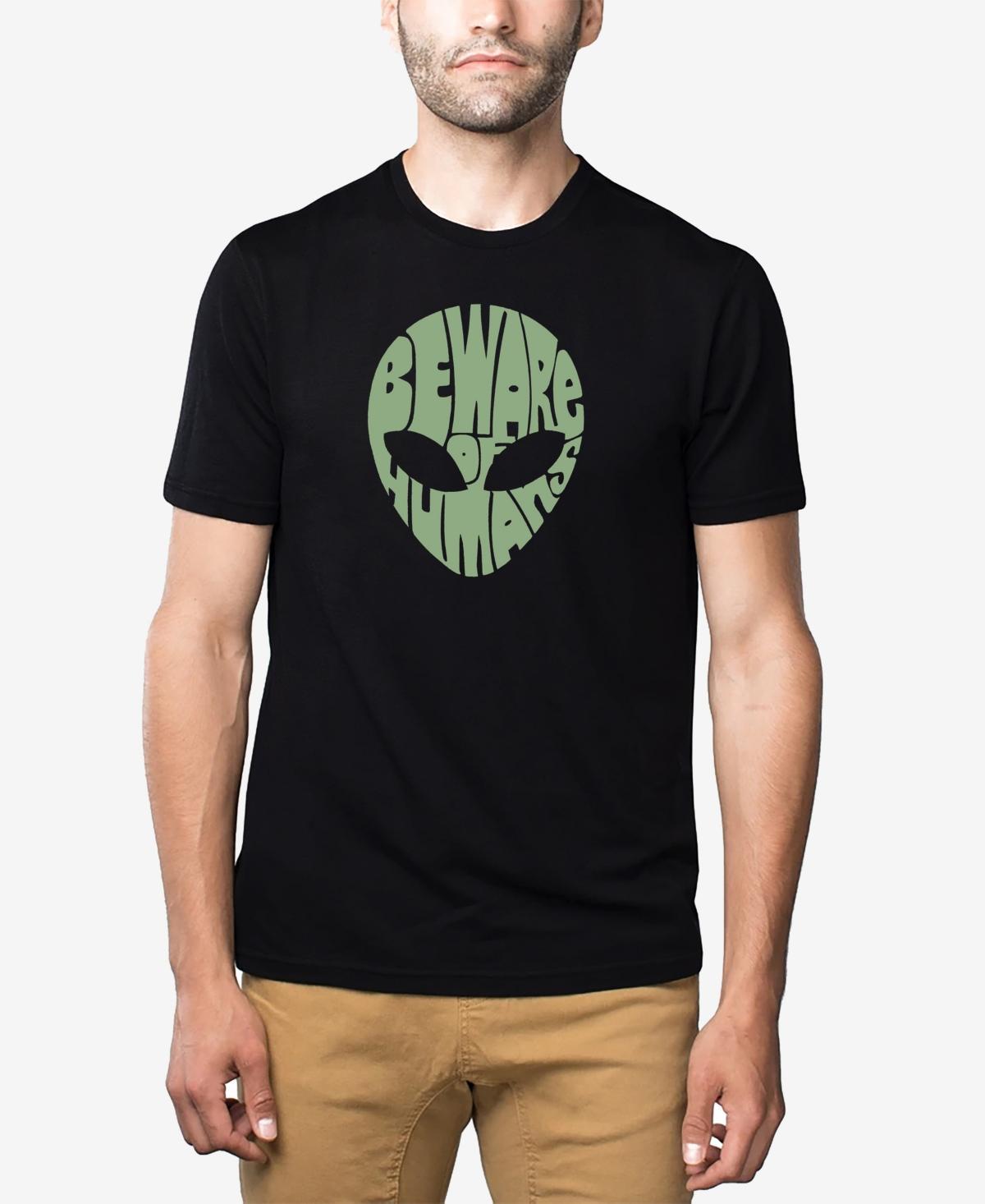 La Pop Art Mens Premium Blend Word Art Beware Of Humans T-shirt Product Image