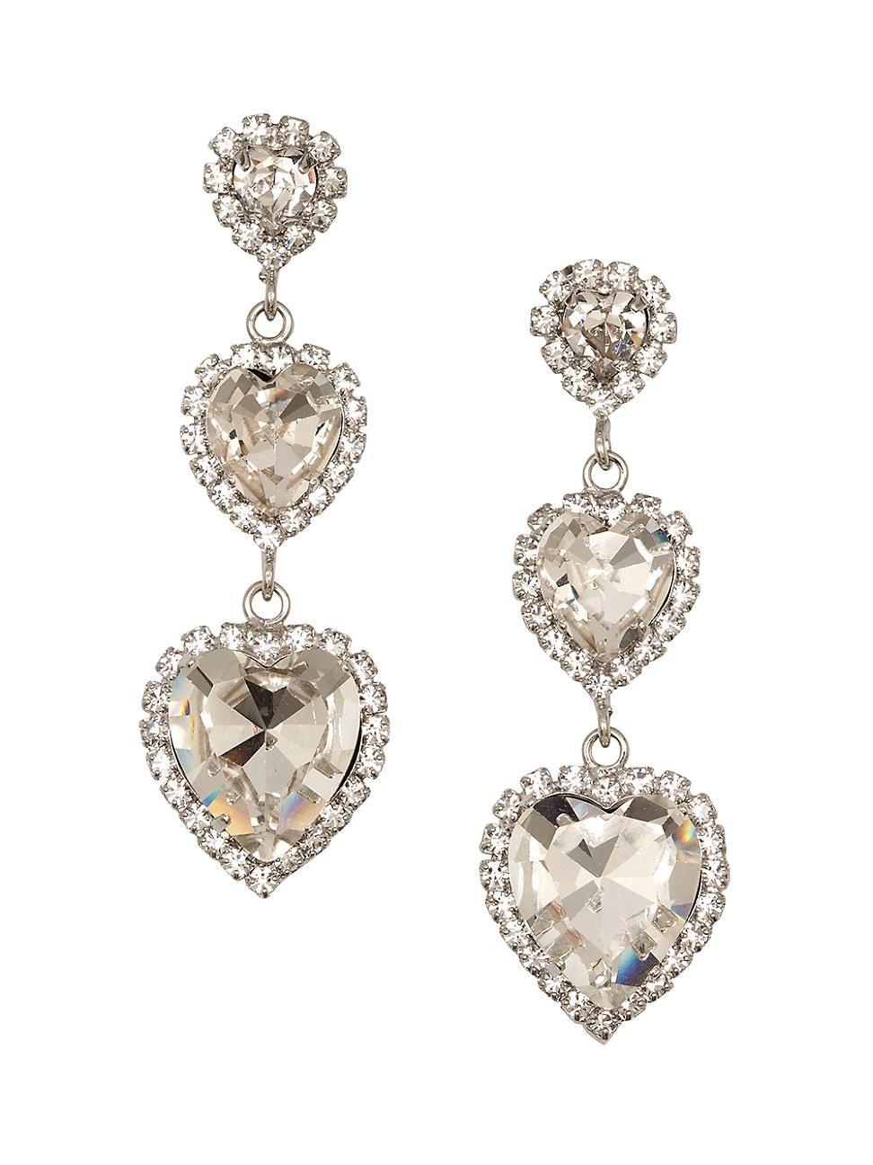 Womens Rhodium-Plated & Glass Crystal Heart Triple-Drop Earrings Product Image