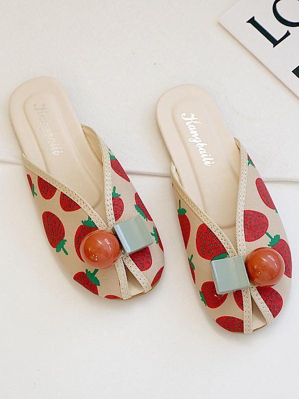 Open Toe Printed Round-Toe Split-Joint Slippers Product Image