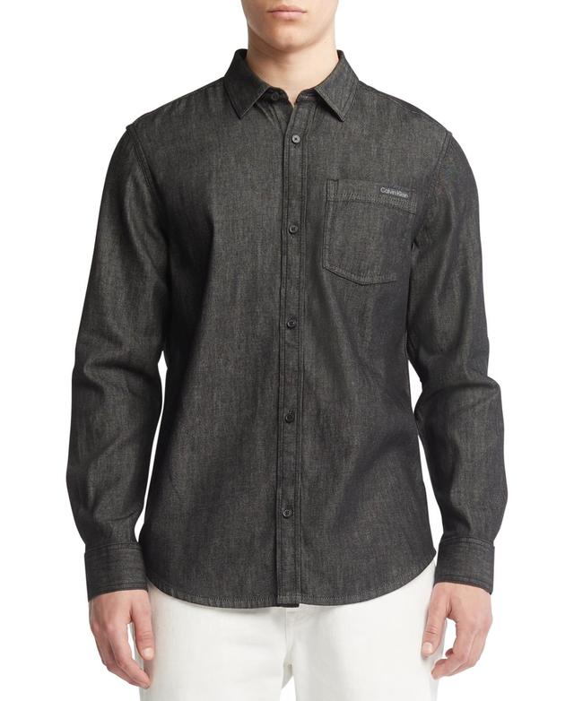 Clavin Klein Mens Classic-Fit Button-Down Denim Shirt Product Image