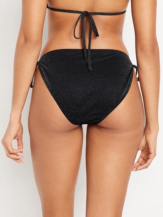 Mid-Rise Side-Tie Shine String Bikini Swim Bottoms Product Image