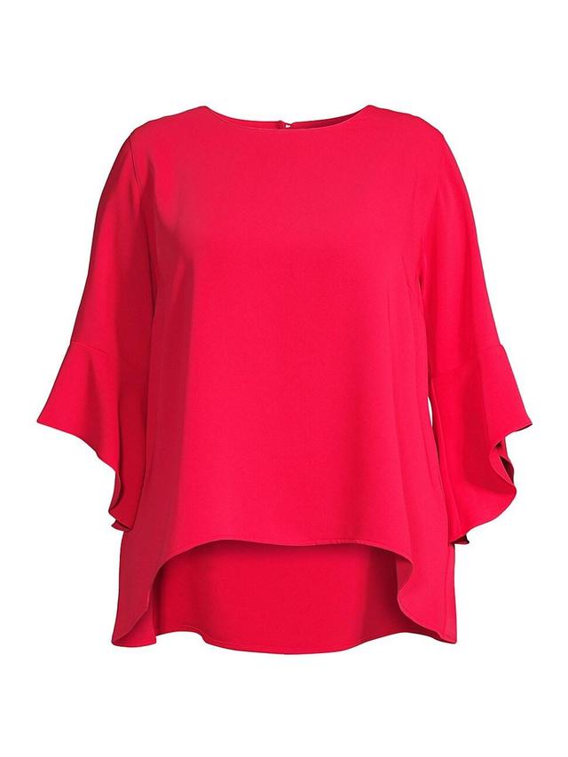 Caroline Rose Plus Size Julia Matte Crepe Round Neck 34 Ruffled Sleeve High Product Image