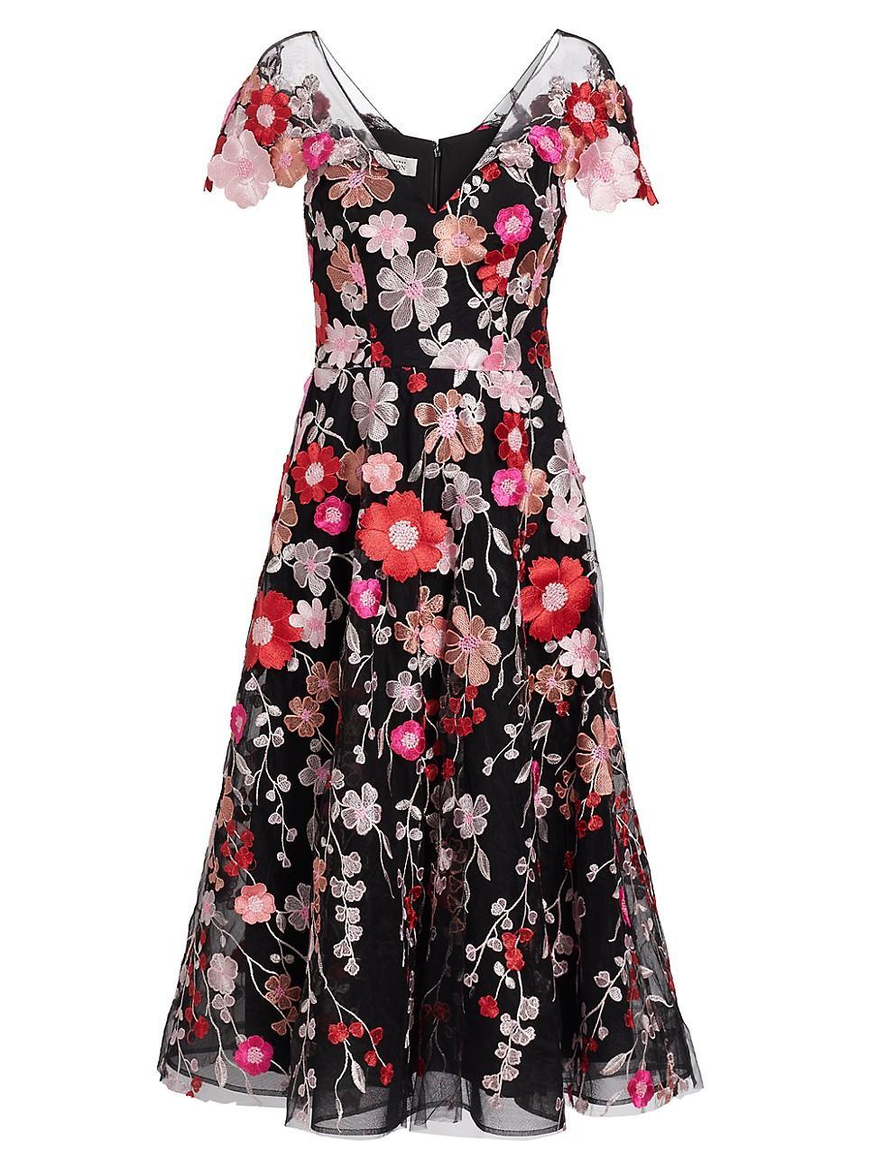 Womens Embroidered Flower Cocktail Dress Product Image