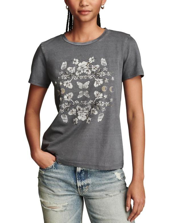 Lucky Brand Womens Mirror Floral Graphic Classic Cotton T-Shirt Product Image