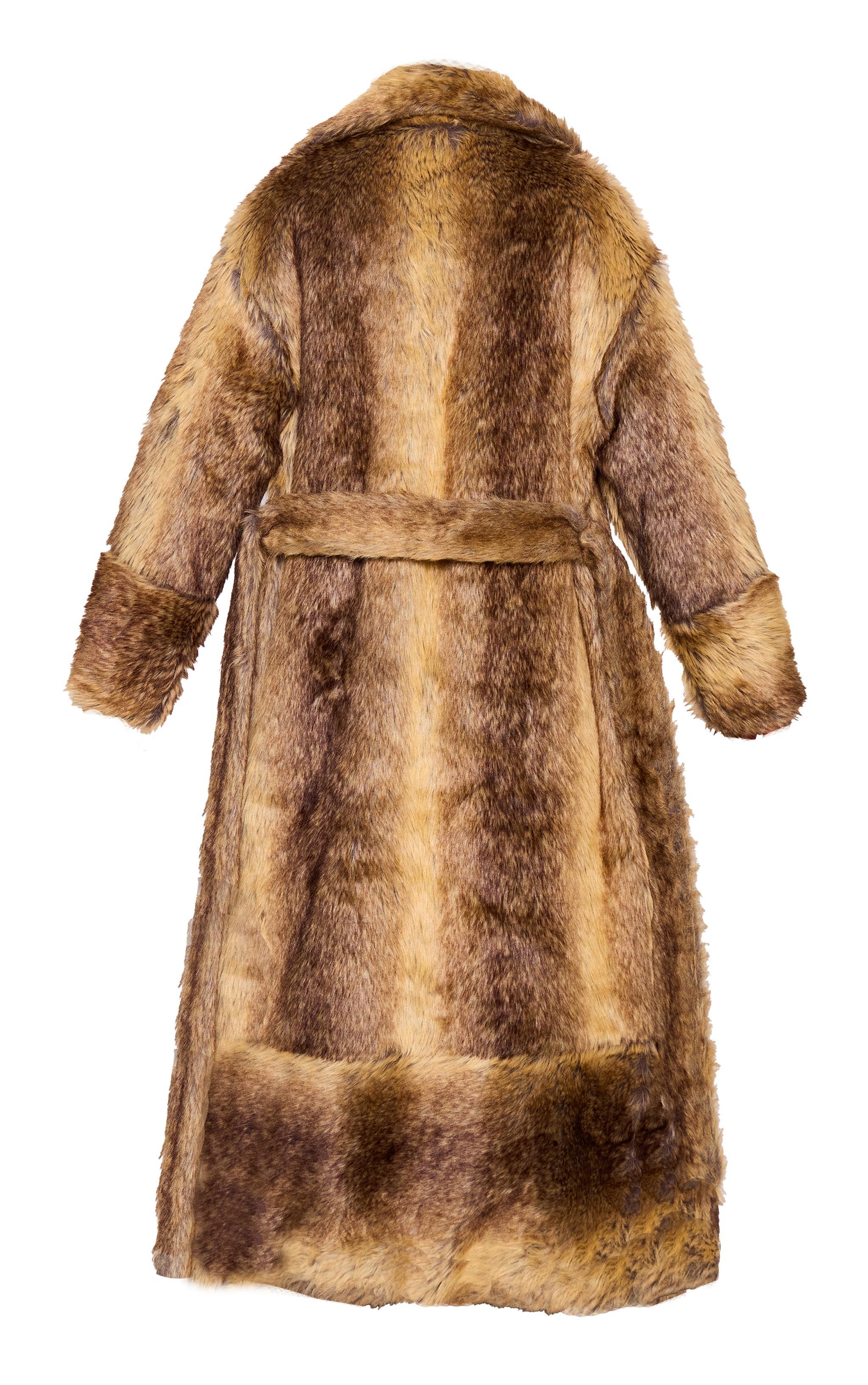 Petite Brown Faux Fur Longline Belted Coat Product Image