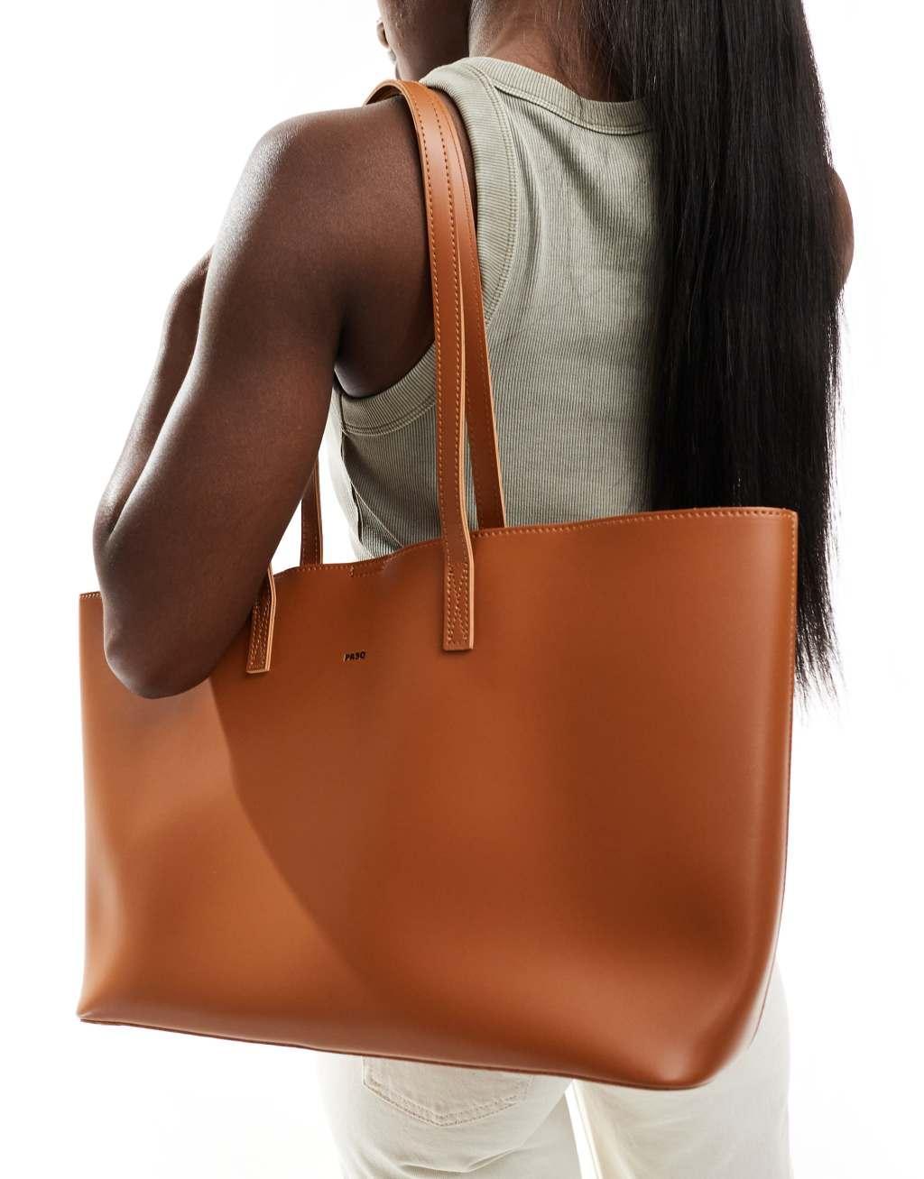 PASQ large tote bag with inside pouch in tan  Product Image