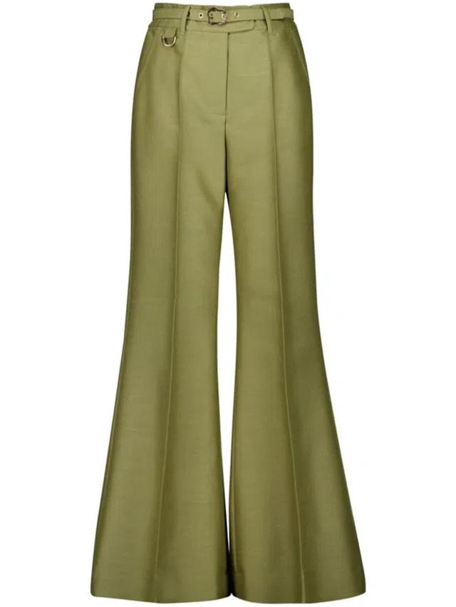 Tranquility Flared Wool-blend Trousers In Olive Product Image