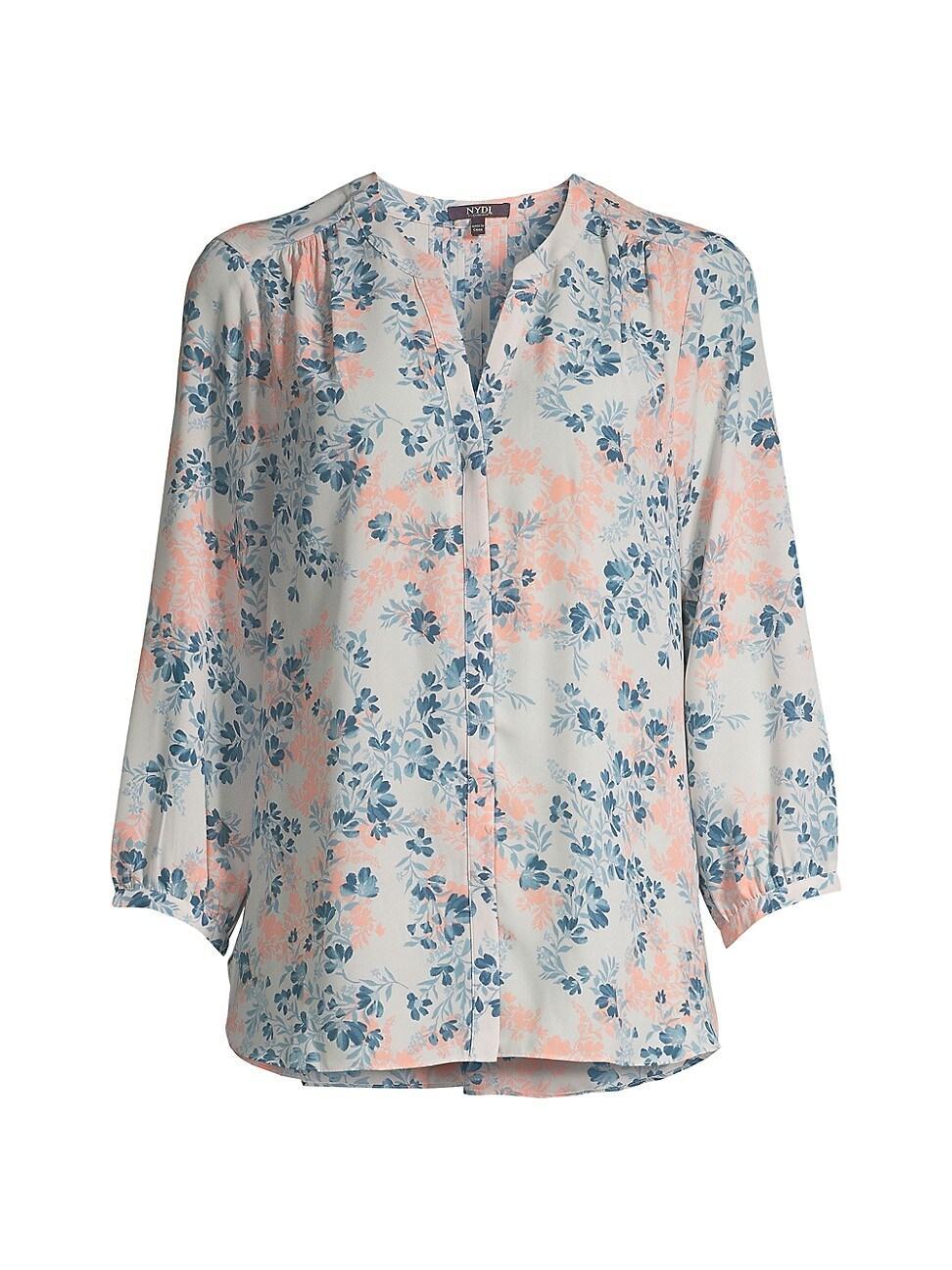 Womens Pintucked Floral Blouse Product Image