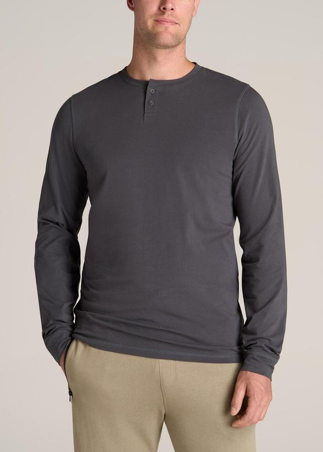 Pima Stretch Knit Henley Shirt for Tall Men in Iron Grey Male Product Image