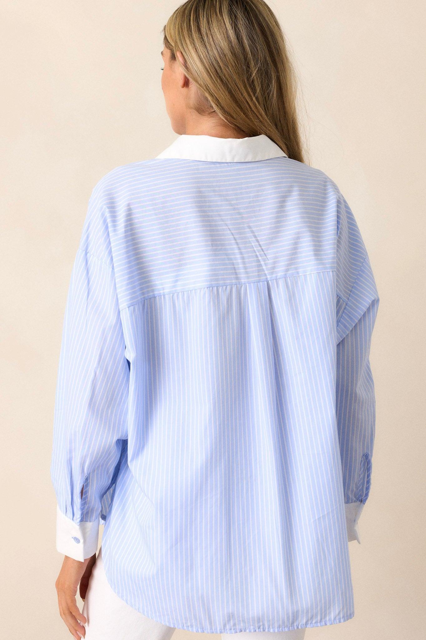 Vintage Verve 100% Cotton Blue Stripe Button Front Top Product Image