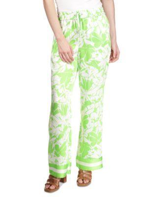 Michael Michael Kors Womens Palm Print Wide-Leg Satin Pants Product Image