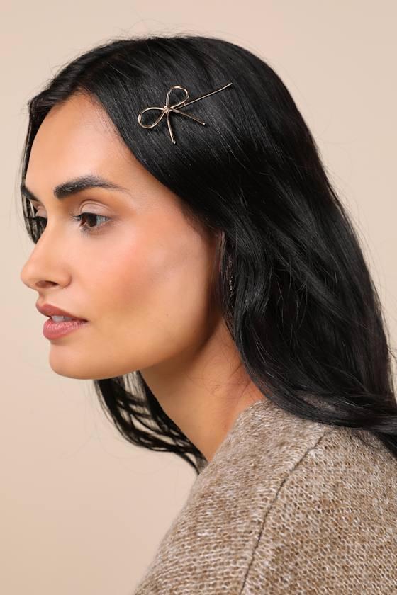 Coquette Updo Gold and Pink 8-Piece Enamel Bow Bobby Pin Set Product Image