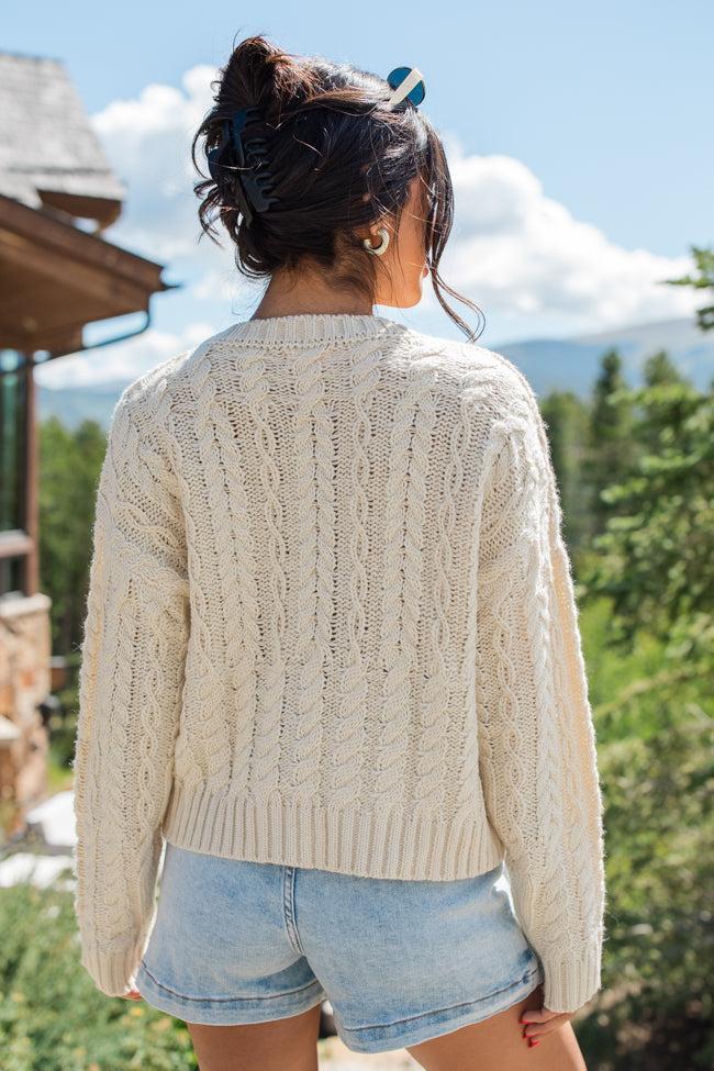 Fall Sentiments Cream Cable Knit Crew Neck Sweater Product Image