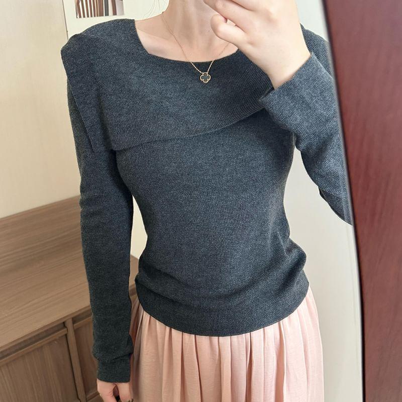 Asymmetrical Neck Plain Sweater Product Image