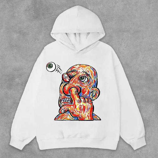 Retro Cartoon Portrait Graphic Print Side Pockets Hoodie Product Image