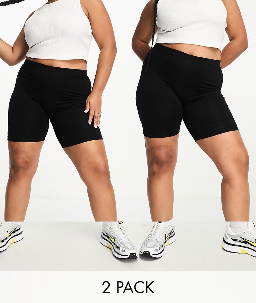 ASOS DESIGN Curve 2 pack basic legging shorts in black  Product Image