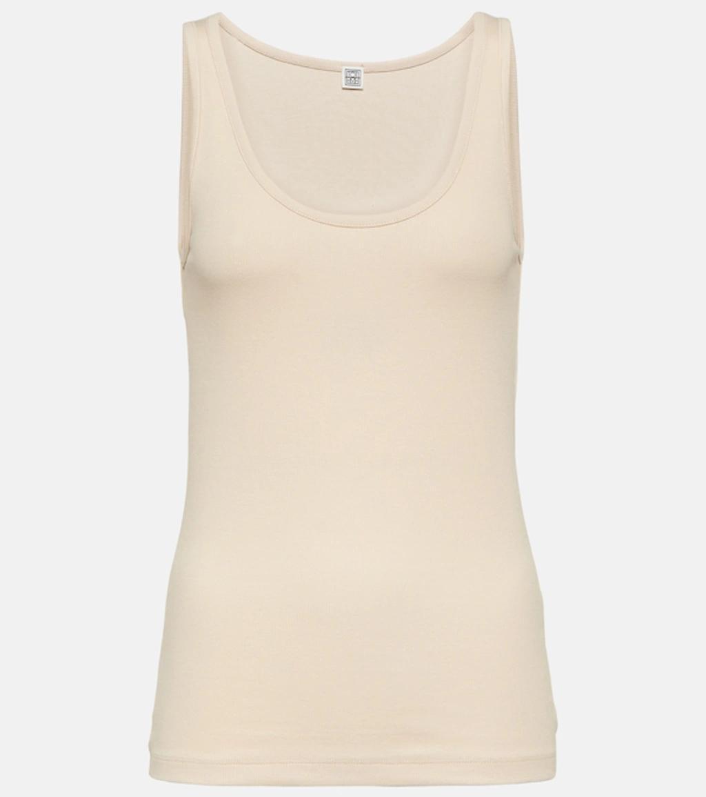 Ribbed-knit Cotton-blend Jersey Tank Top In 087 Pearl Product Image