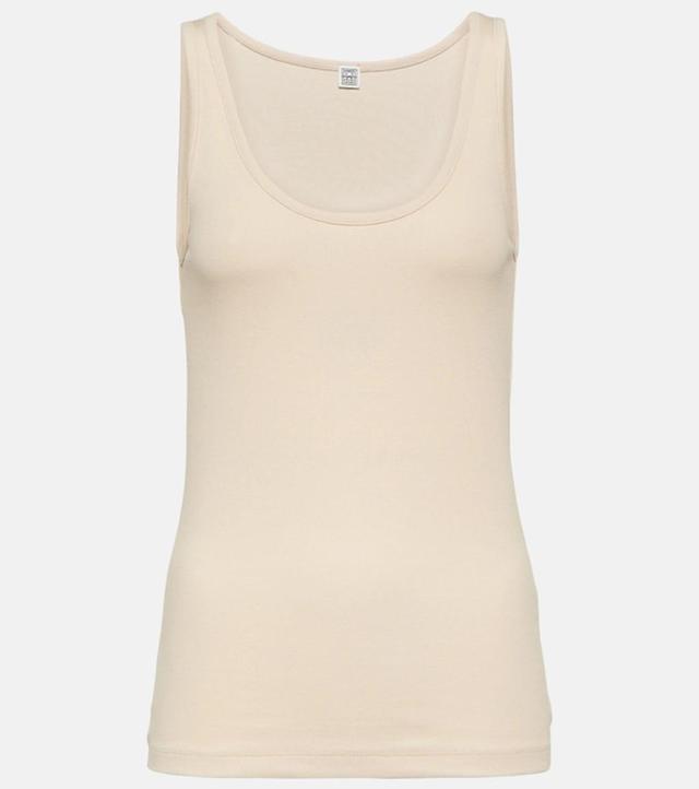 Ribbed-knit Cotton-blend Jersey Tank Top In 087 Pearl Product Image