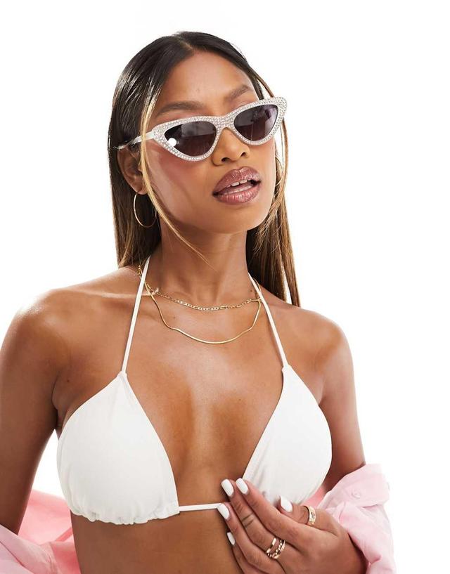 South Beach embellished cat eye sunglasses in white  Product Image