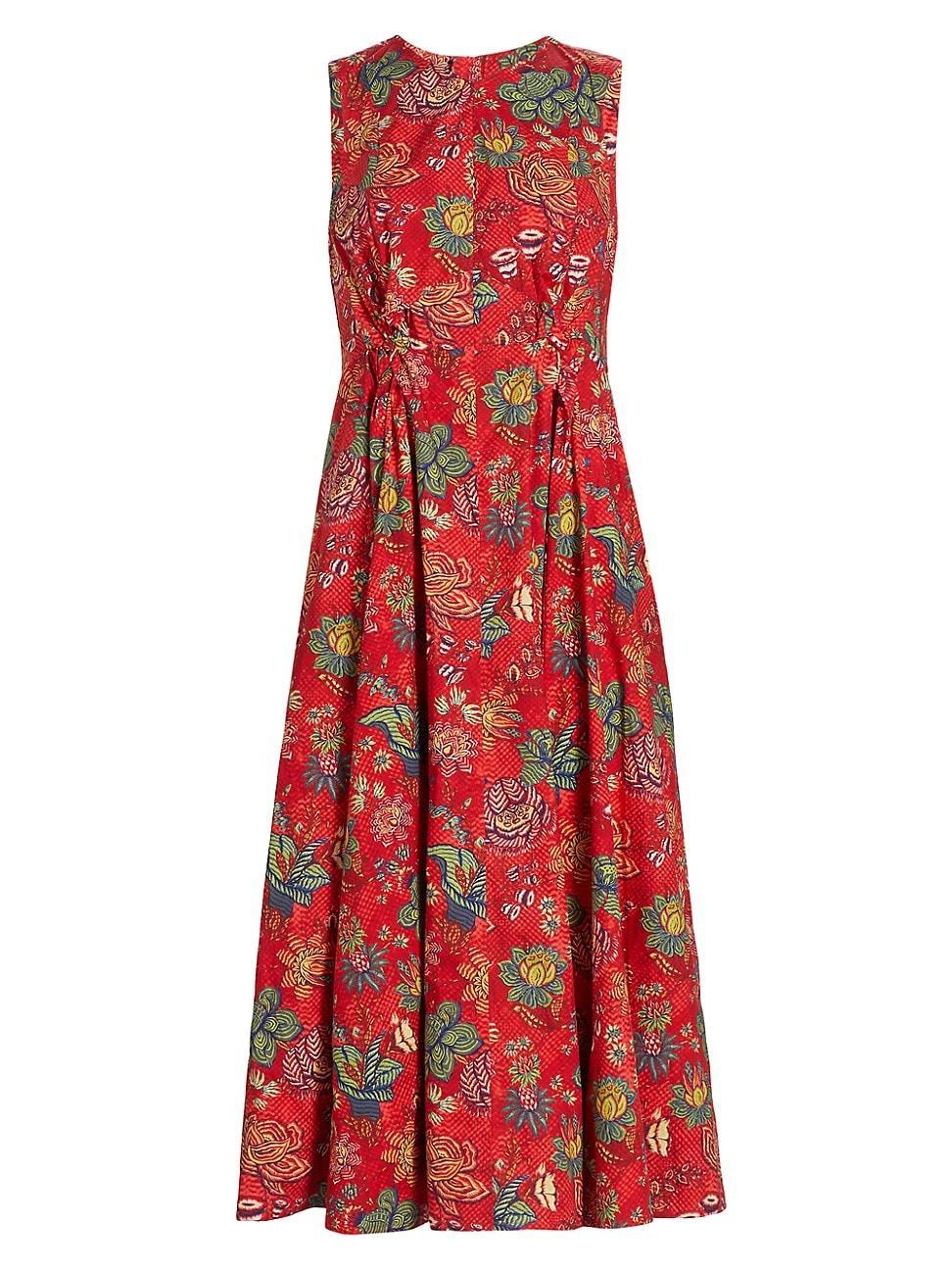 Womens Kaiya Floral Poplin Sleeveless Midi-Dress Product Image