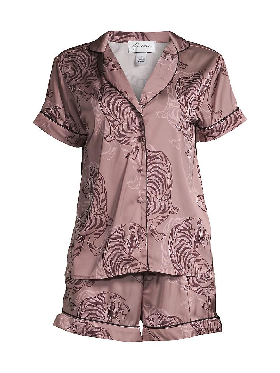 Womens Two-Piece Tiger Sketch Shorts Pajama Set Product Image