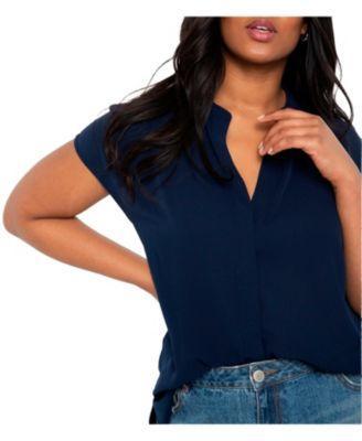 Plus Size Notch Collar Blouse Product Image