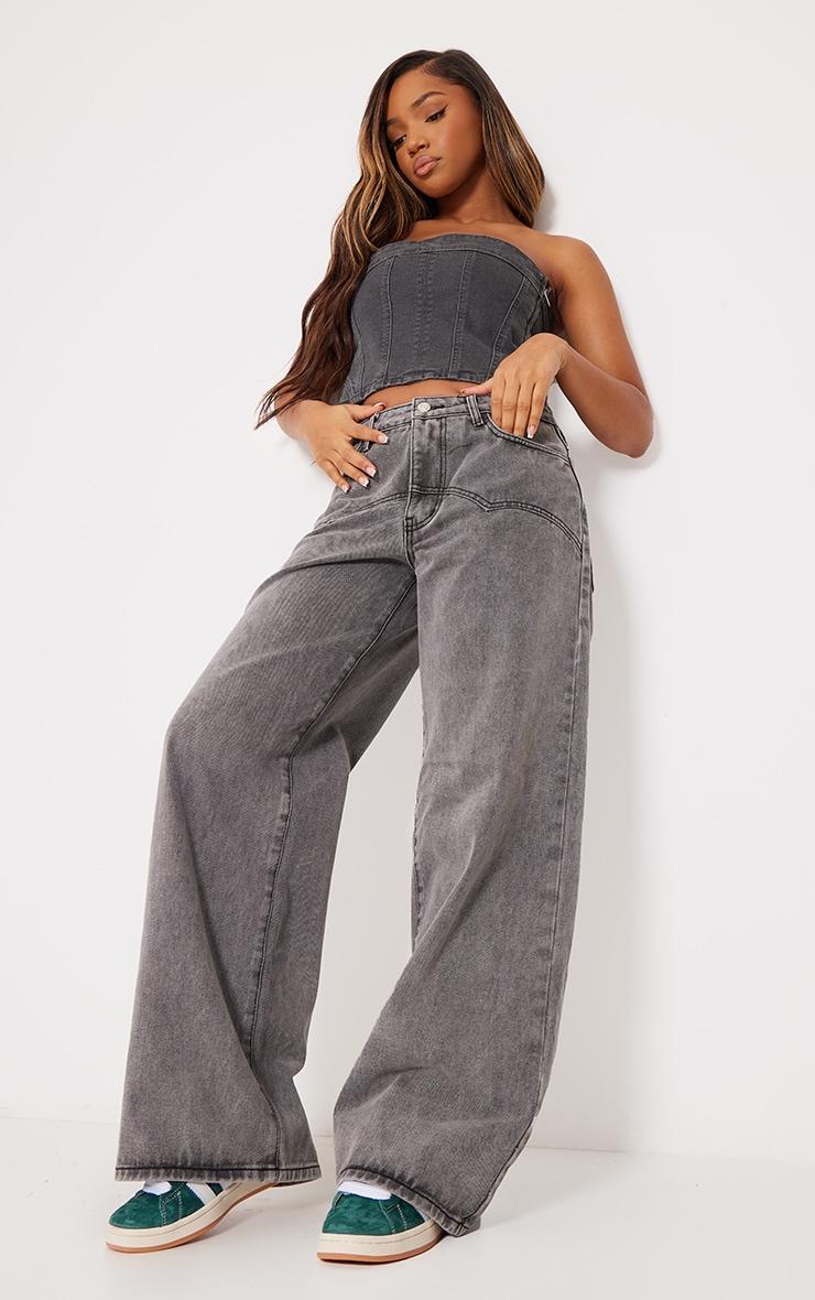 Washed Grey Western Detail Wide Leg Jeans product image