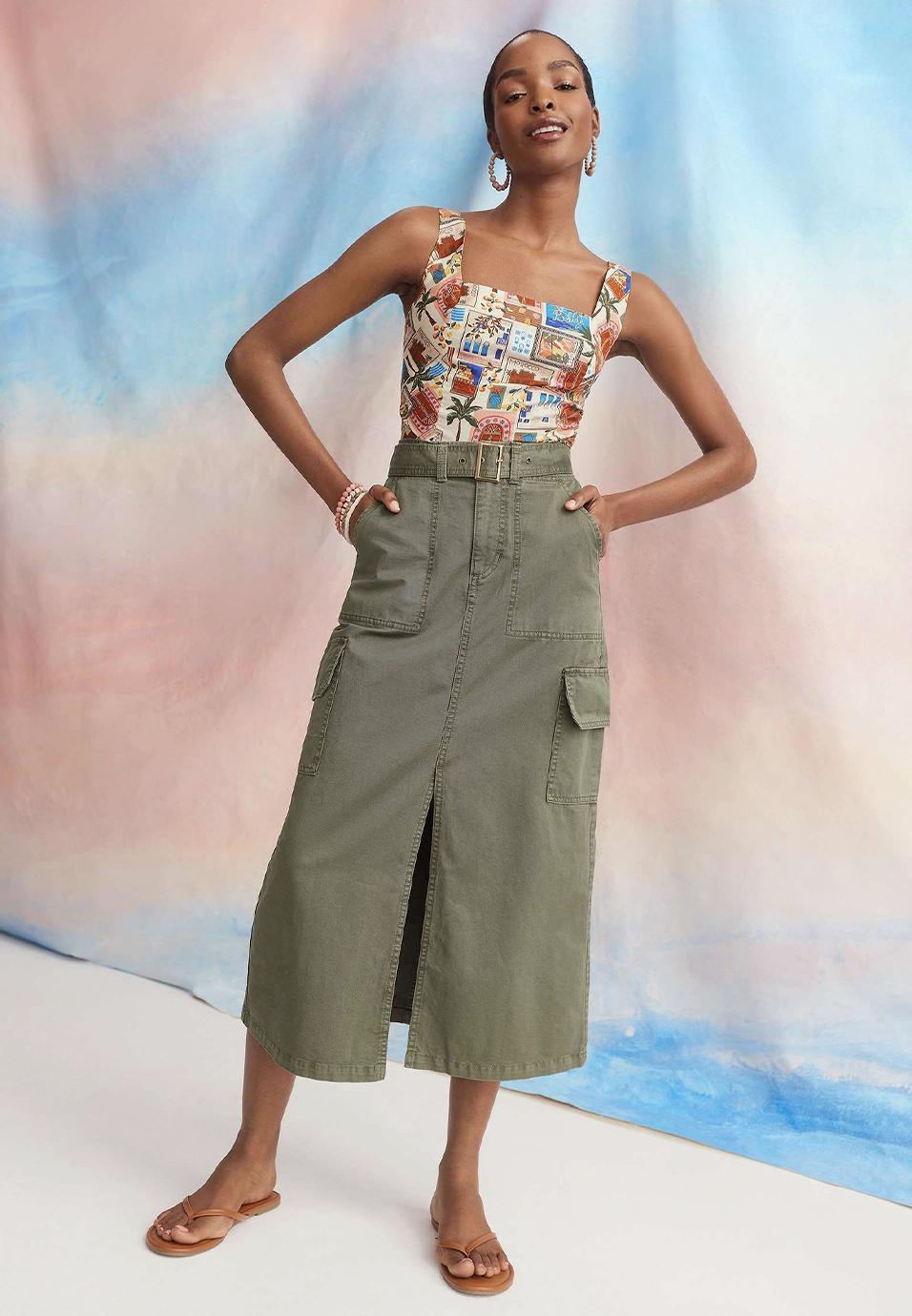 Belted High Rise Utility Maxi Skirt Product Image