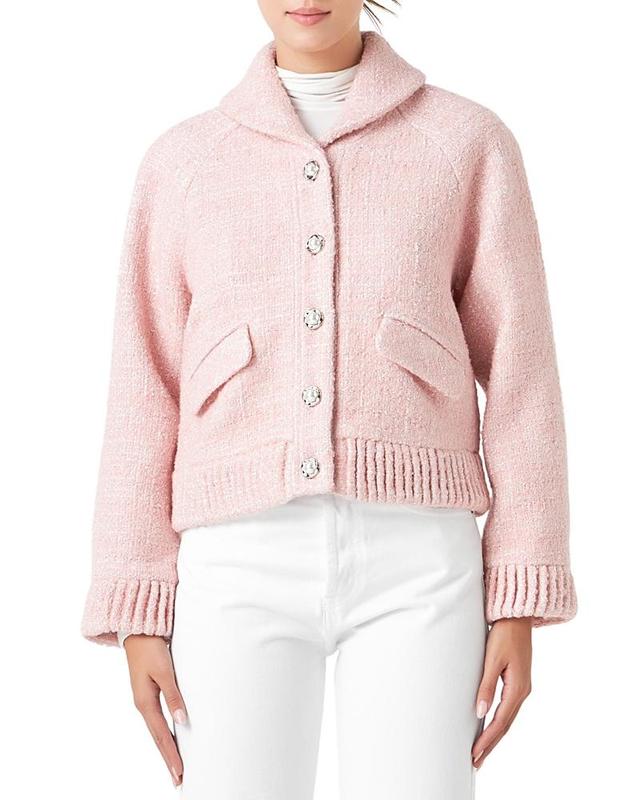 Endless Rose Button Front Cropped Tweed Jacket Product Image