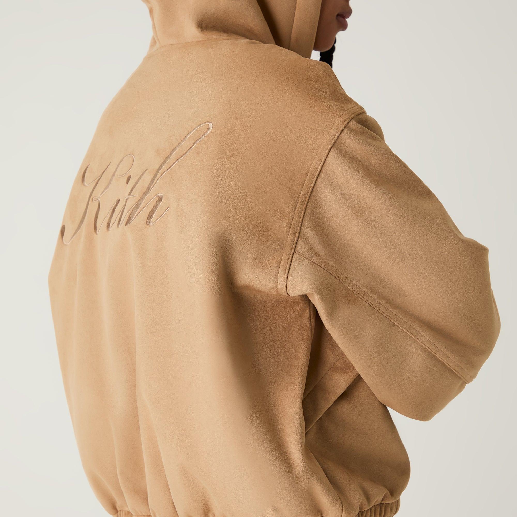 Kith Women Nylas Microsuede Zip Hooded Bomber - Birch Female Product Image