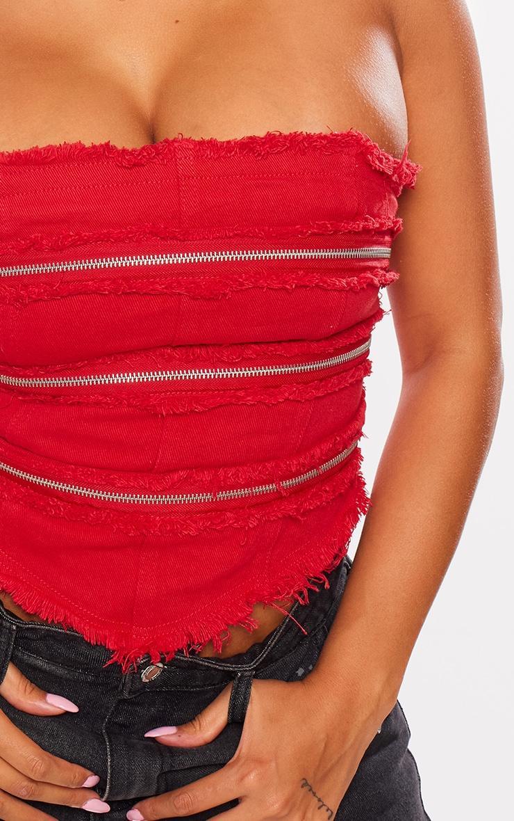 Shape Cherry Red Zip Distressed Seam Bandeau Corset Product Image