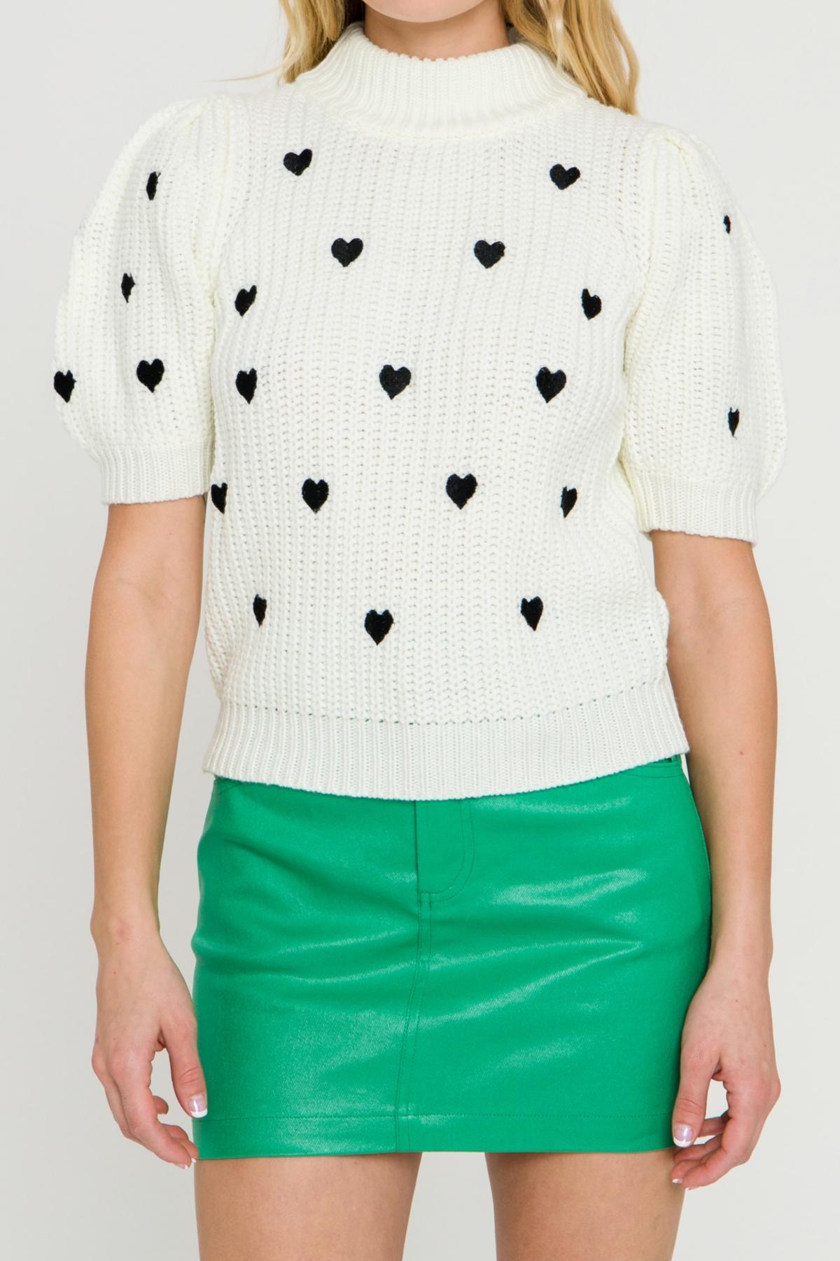 English Factory Heart Embroidered Puff Sleeve Sweater Product Image